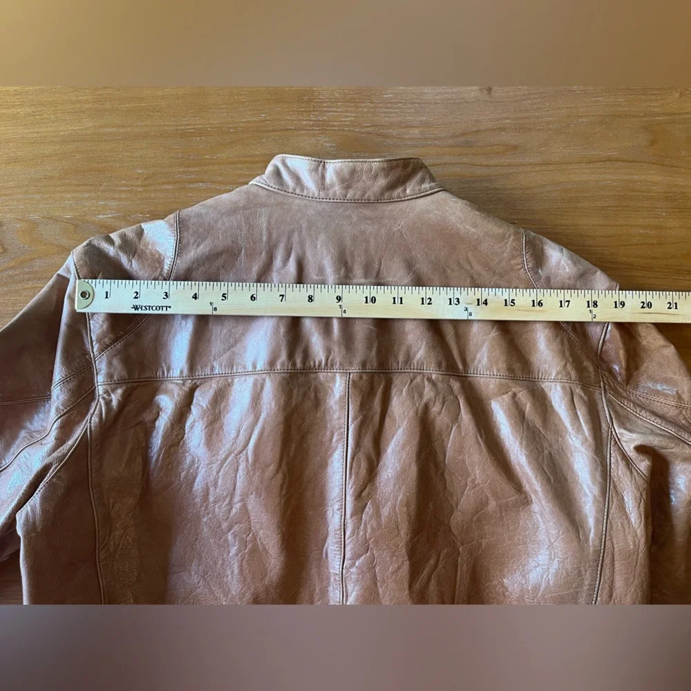 Emanuel Ungaro Men's Tan Leather Moto Jacket | Size: Large - Picture 7 of 8